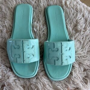 Tory Burch Mint Patent Slide Sandals
